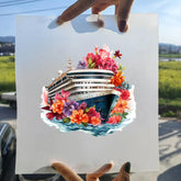 Bügelaufkleber - 15cm Blumendampfschiff